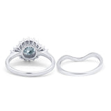 14K White Gold 1.59ct Round Two Piece Halo 7mm G SI Natural Aquamarine Diamond Engagement Wedding Ring Size 6.5