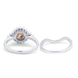 14K White Gold 1.59ct Round Two Piece Halo 7mm G SI Natural Morganite Diamond Engagement Wedding Ring Size 6.5