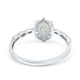 14K White Gold 0.5ct Oval Vintage Floral 6mmx4mm G SI Natural Green Amethyst Diamond Engagement Wedding Ring Size 6.5