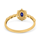 14K Yellow Gold 0.5ct Oval Vintage Floral 6mmx4mm G SI Nano Blue Sapphire Diamond Engagement Wedding Ring Size 6.5