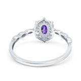 14K White Gold 0.5ct Oval Vintage Floral 6mmx4mm G SI Natural Amethyst Diamond Engagement Wedding Ring Size 6.5