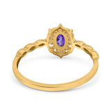 14K Yellow Gold 0.5ct Oval Vintage Floral 6mmx4mm G SI Natural Amethyst Diamond Engagement Wedding Ring Size 6.5