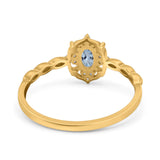 14K Yellow Gold 0.5ct Oval Vintage Floral 6mmx4mm G SI Natural Aquamarine Diamond Engagement Wedding Ring Size 6.5
