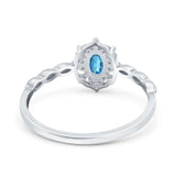 14K White Gold 0.5ct Oval Vintage Floral 6mmx4mm G SI Natural Blue Topaz Diamond Engagement Wedding Ring Size 6.5