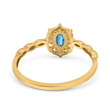 14K Yellow Gold 0.5ct Oval Vintage Floral 6mmx4mm G SI Natural Blue Topaz Diamond Engagement Wedding Ring Size 6.5