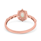14K Rose Gold 0.07ct Oval Vintage Floral 6mmx4mm G SI Natural White Opal Diamond Engagement Wedding Ring Size 6.5