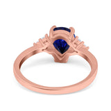 14K Rose Gold 1.33ct Teardrop Pear 8mmx6mm G SI Nano Blue Sapphire Diamond Engagement Wedding Ring Size 6.5