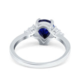 14K White Gold 1.33ct Teardrop Pear 8mmx6mm G SI Nano Blue Sapphire Diamond Engagement Wedding Ring Size 6.5