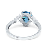 14K White Gold 1.33ct Teardrop Pear 8mmx6mm G SI London Blue Topaz Diamond Engagement Wedding Ring Size 6.5