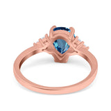 14K Rose Gold 1.33ct Teardrop Pear 8mmx6mm G SI Natural Blue Topaz Diamond Engagement Wedding Ring Size 6.5