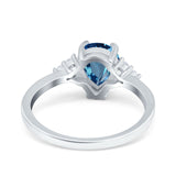 14K White Gold 1.33ct Teardrop Pear 8mmx6mm G SI Natural Blue Topaz Diamond Engagement Wedding Ring Size 6.5