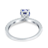 14K White Gold 1.14ct Round Accent Vintage 6mm G SI Nano Blue Sapphire Diamond Engagement Wedding Ring Size 6.5