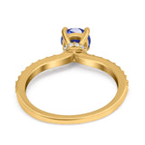 14K Yellow Gold 1.14ct Round Accent Vintage 6mm G SI Nano Blue Sapphire Diamond Engagement Wedding Ring Size 6.5