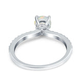 14K White Gold 0.30ct Round Accent Vintage 6mm G SI Natural White Opal Diamond Engagement Wedding Ring Size 6.5