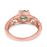 14K Rose Gold 1.11ct Round Art Deco Filigree 6.5mm G SI Natural Green Amethyst Diamond Engagement Wedding Ring Size 6.5