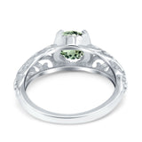 14K White Gold 1.11ct Round Art Deco Filigree 6.5mm G SI Natural Green Amethyst Diamond Engagement Wedding Ring Size 6.5