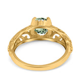 14K Yellow Gold 1.11ct Round Art Deco Filigree 6.5mm G SI Natural Green Amethyst Diamond Engagement Wedding Ring Size 6.5