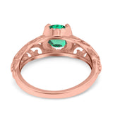 14K Rose Gold 1.11ct Round Art Deco Filigree 6.5mm G SI Nano Emerald Diamond Engagement Wedding Ring Size 6.5