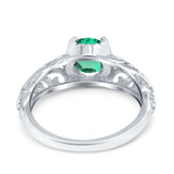 14K White Gold 1.11ct Round Art Deco Filigree 6.5mm G SI Nano Emerald Diamond Engagement Wedding Ring Size 6.5