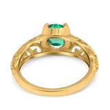 14K Yellow Gold 1.11ct Round Art Deco Filigree 6.5mm G SI Nano Emerald Diamond Engagement Wedding Ring Size 6.5