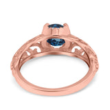 14K Rose Gold 1.11ct Round Art Deco Filigree 6.5mm G SI London Blue Topaz Diamond Engagement Wedding Ring Size 6.5