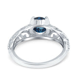 14K White Gold 1.11ct Round Art Deco Filigree 6.5mm G SI London Blue Topaz Diamond Engagement Wedding Ring Size 6.5