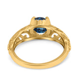 14K Yellow Gold 1.11ct Round Art Deco Filigree 6.5mm G SI London Blue Topaz Diamond Engagement Wedding Ring Size 6.5