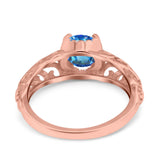 14K Rose Gold 1.11ct Round Art Deco Filigree 6.5mm G SI Natural Blue Topaz Diamond Engagement Wedding Ring Size 6.5