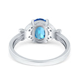 14K White Gold 1.27ct Oval 8mmx6mm Butterfly Accent G SI Natural Blue Topaz Diamond Engagement Wedding Ring Size 6.5