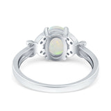 14K White Gold 0.06ct Oval 8mmx6mm Butterfly Accent G SI Natural White Opal Diamond Engagement Wedding Ring Size 6.5