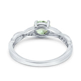 14K White Gold 0.98ct Round Art Deco 6mm G SI Natural Green Amethyst Diamond Engagement Wedding Ring Size 6.5