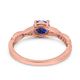 14K Rose Gold 0.98ct Round Art Deco 6mm G SI Nano Blue Sapphire Diamond Engagement Wedding Ring Size 6.5