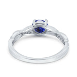 14K White Gold 0.98ct Round Art Deco 6mm G SI Nano Blue Sapphire Diamond Engagement Wedding Ring Size 6.5