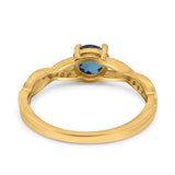 14K Yellow Gold 0.98ct Round Art Deco 6mm G SI London Blue Topaz Diamond Engagement Wedding Ring Size 6.5