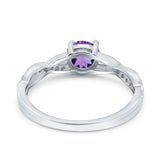 14K White Gold 0.98ct Round Art Deco 6mm G SI Natural Amethyst Diamond Engagement Wedding Ring Size 6.5