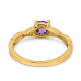 14K Yellow Gold 0.98ct Round Art Deco 6mm G SI Natural Amethyst Diamond Engagement Wedding Ring Size 6.5