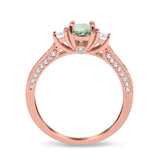 14K Rose Gold 1.37ct Round Three Stone Vintage 6mm G SI Natural Green Amethyst Diamond Engagement Wedding Ring Size 6.5