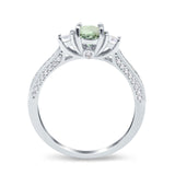 14K White Gold 1.37ct Round Three Stone Vintage 6mm G SI Natural Green Amethyst Diamond Engagement Wedding Ring Size 6.5