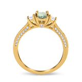 14K Yellow Gold 1.37ct Round Three Stone Vintage 6mm G SI Natural Green Amethyst Diamond Engagement Wedding Ring Size 6.5