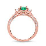 14K Rose Gold 1.37ct Round Three Stone Vintage 6mm G SI Nano Emerald Diamond Engagement Wedding Ring Size 6.5