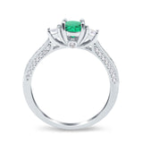 14K White Gold 1.37ct Round Three Stone Vintage 6mm G SI Nano Emerald Diamond Engagement Wedding Ring Size 6.5