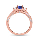 14K Rose Gold 1.37ct Round Three Stone Vintage 6mm G SI Nano Blue Sapphire Diamond Engagement Wedding Ring Size 6.5