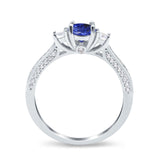 14K White Gold 1.37ct Round Three Stone Vintage 6mm G SI Nano Blue Sapphire Diamond Engagement Wedding Ring Size 6.5