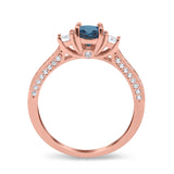 14K Rose Gold 1.37ct Round Three Stone Vintage 6mm G SI London Blue Topaz Diamond Engagement Wedding Ring Size 6.5