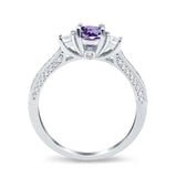 14K White Gold 1.37ct Round Three Stone Vintage 6mm G SI Natural Amethyst Diamond Engagement Wedding Ring Size 6.5