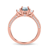 14K Rose Gold 1.37ct Round Three Stone Vintage 6mm G SI Natural Aquamarine Diamond Engagement Wedding Ring Size 6.5