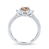 14K White Gold 1.37ct Round Three Stone Vintage 6mm G SI Natural Morganite Diamond Engagement Wedding Ring Size 6.5