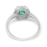 14K White Gold 0.94ct Round Art Deco 6mm G SI Nano Emerald Diamond Engagement Wedding Ring Size 6.5