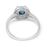 14K White Gold 0.94ct Round Art Deco 6mm G SI London Blue Topaz Diamond Engagement Wedding Ring Size 6.5