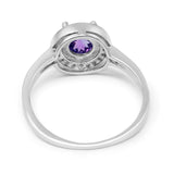 14K White Gold 0.94ct Round Art Deco 6mm G SI Natural Amethyst Diamond Engagement Wedding Ring Size 6.5